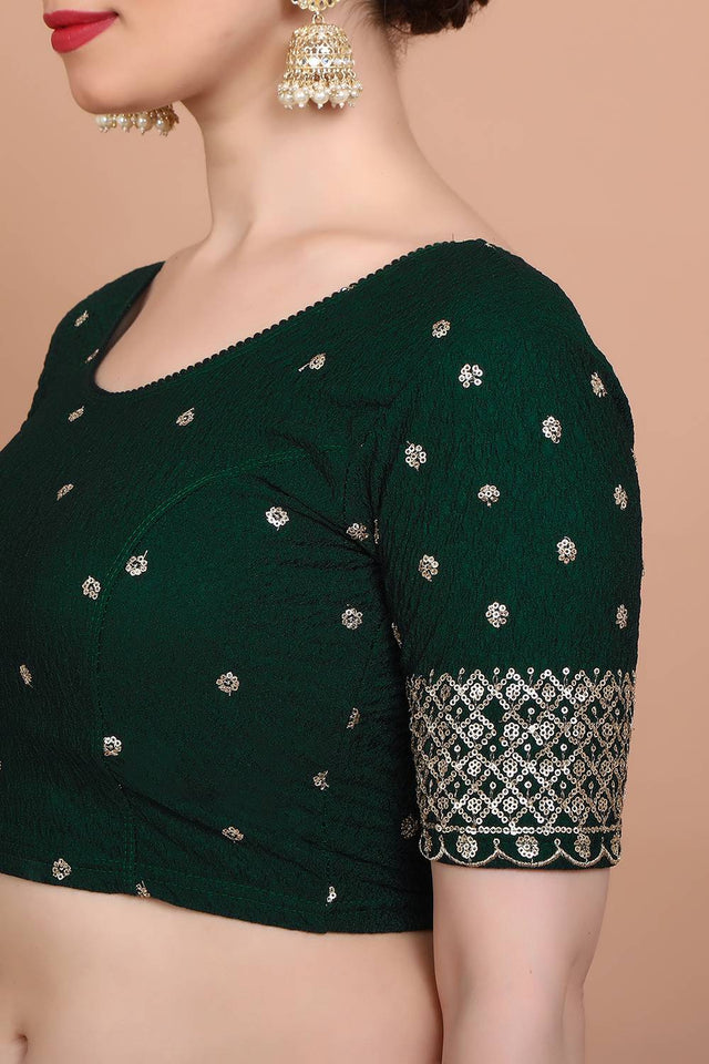Green Embroidered Lycra Blouse