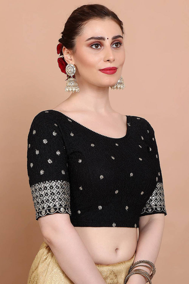 Black Embroidered Lycra Blouse