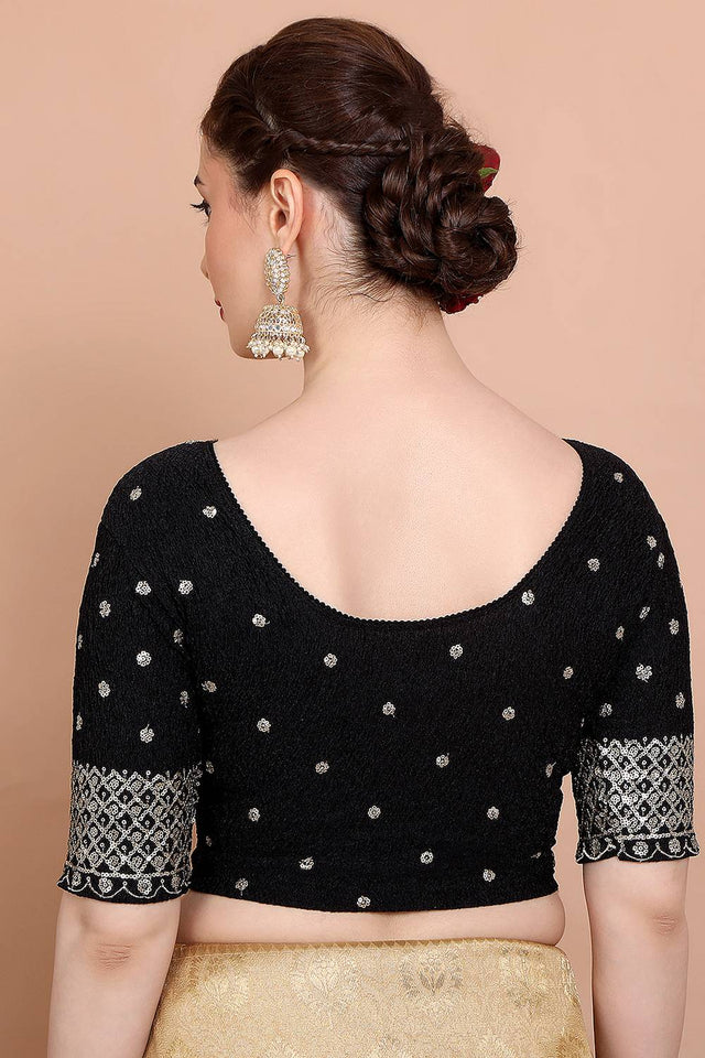 Black Embroidered Lycra Blouse