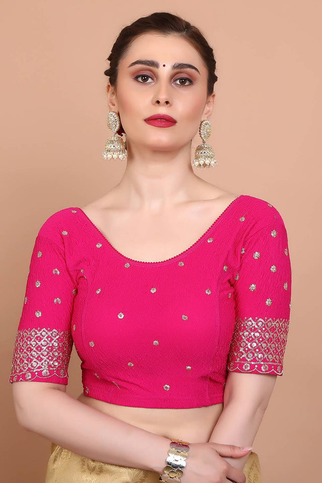 Pink Embroidered Lycra Blouse
