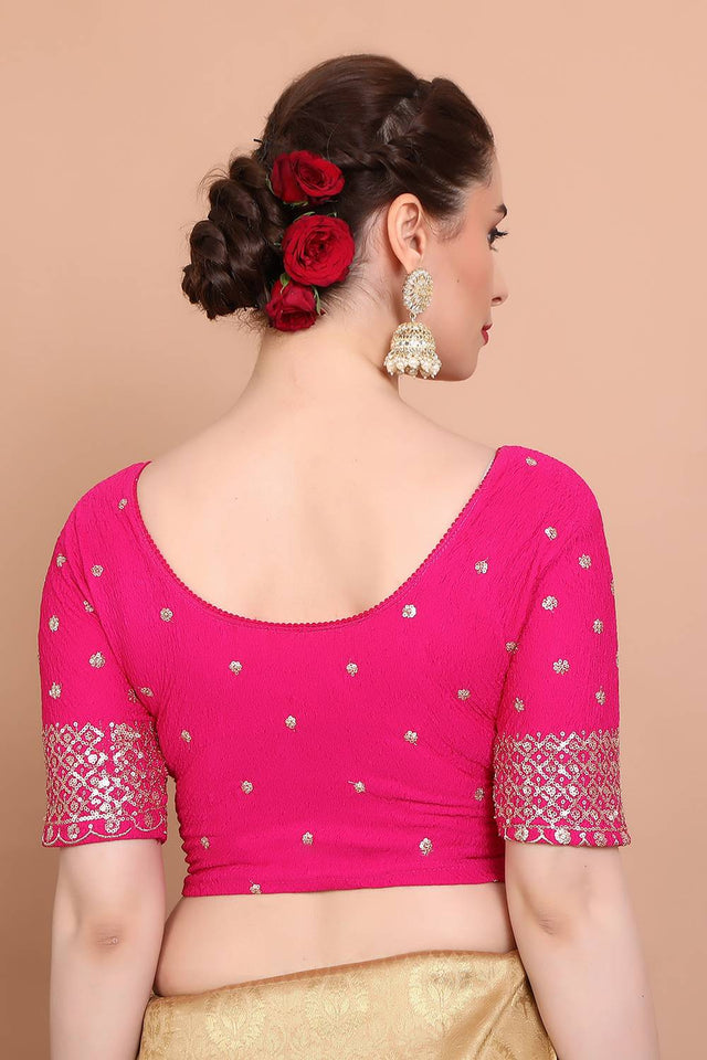 Pink Embroidered Lycra Blouse