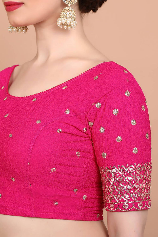 Pink Embroidered Lycra Blouse