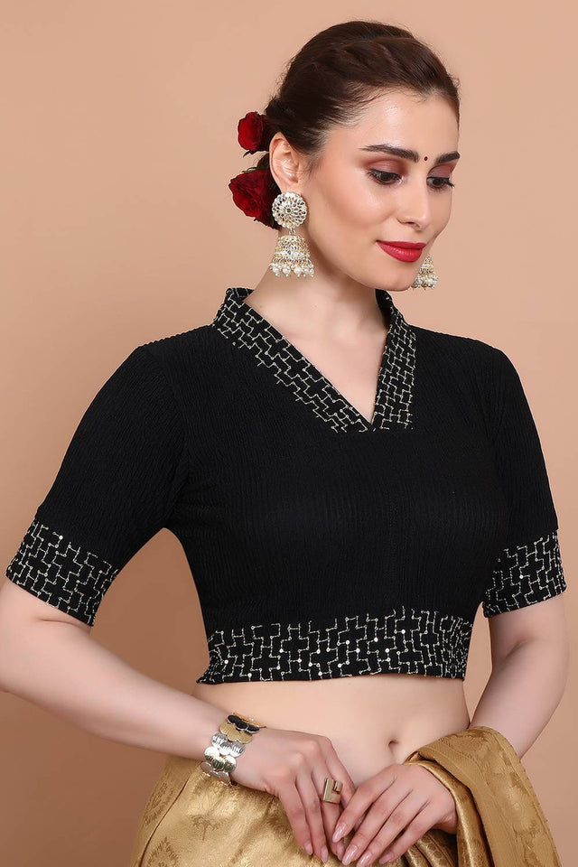 Black Embroidered Lycra Blouse