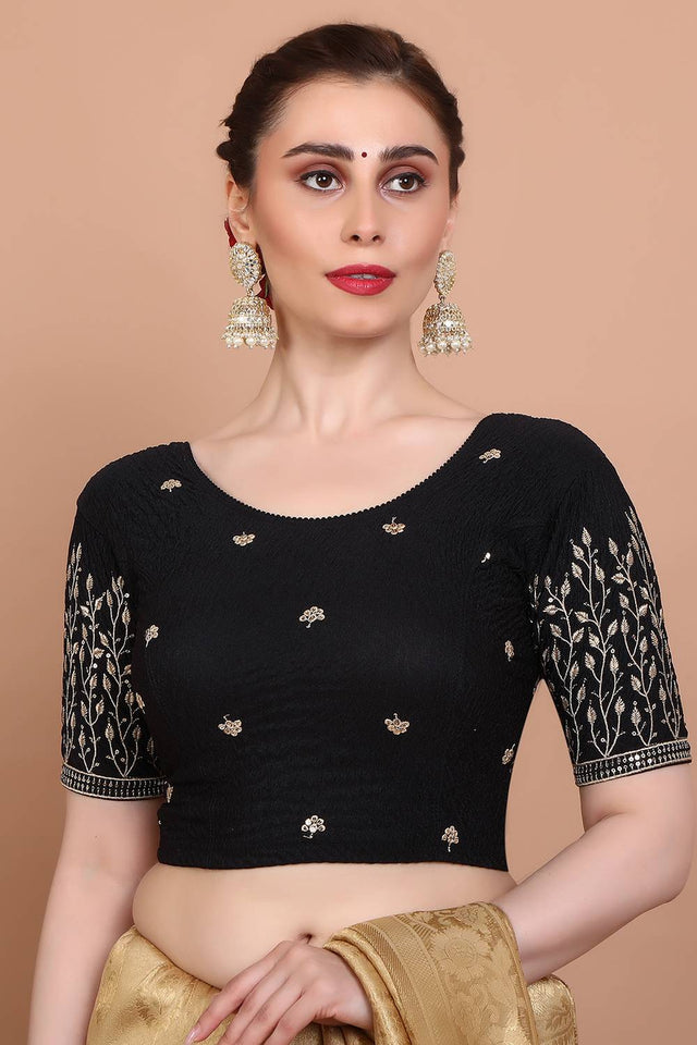 Black Embroidered Lycra Blouse