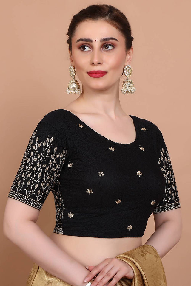 Black Embroidered Lycra Blouse