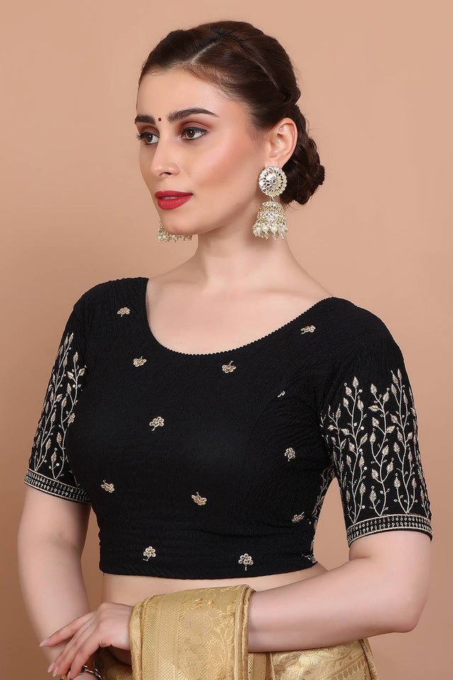 Black Embroidered Lycra Blouse