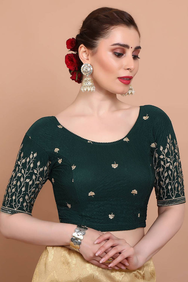 Green Embroidered Lycra Blouse