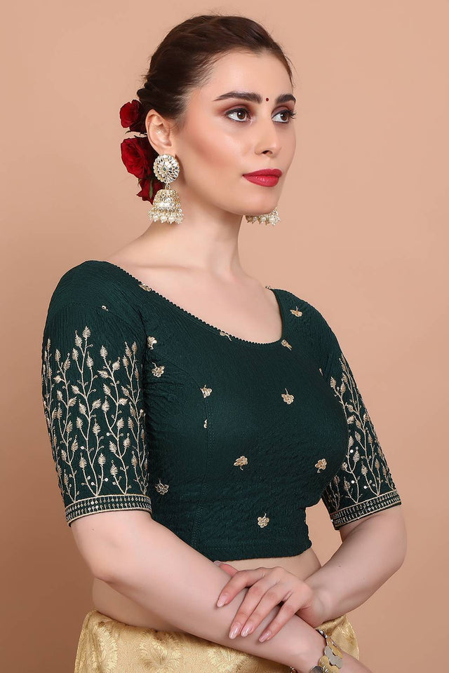 Green Embroidered Lycra Blouse