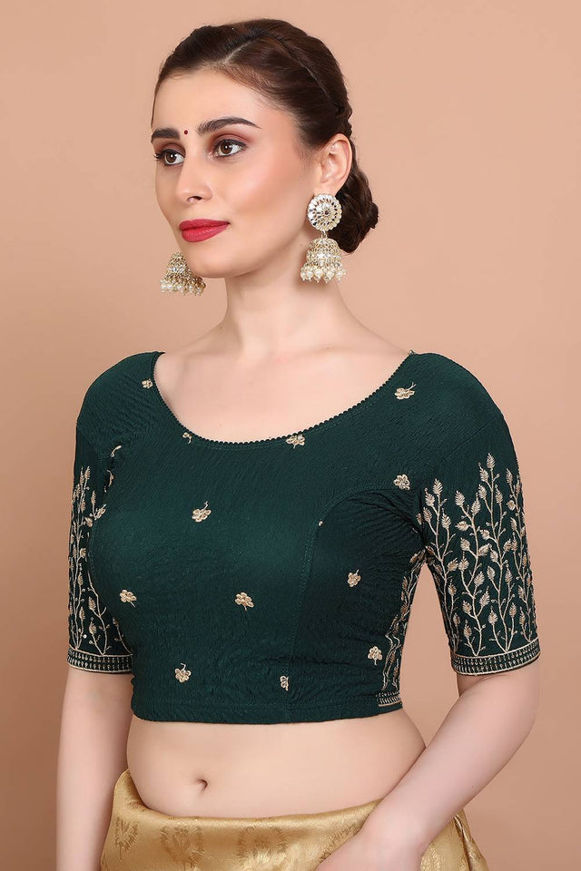 Green Embroidered Lycra Blouse