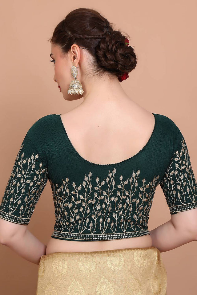 Green Embroidered Lycra Blouse