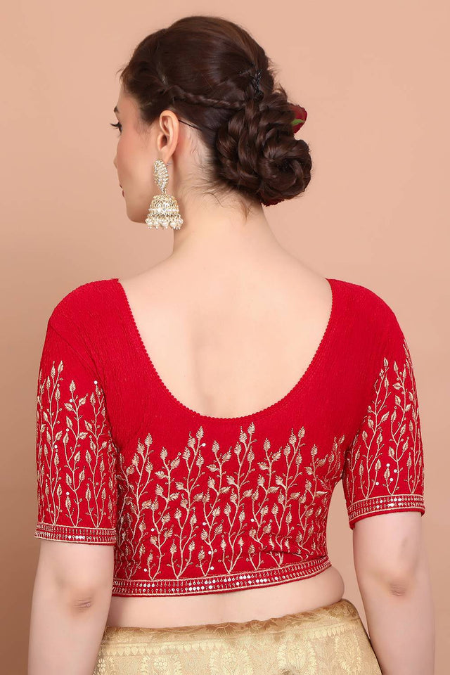 Red Embroidered Lycra Blouse