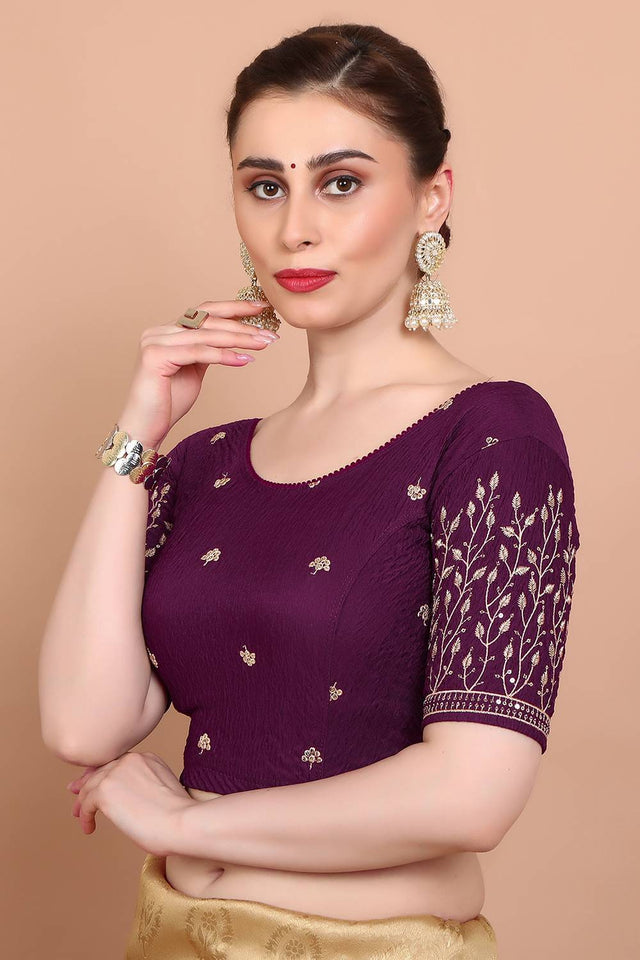 Maroon Embroidered Lycra Blouse