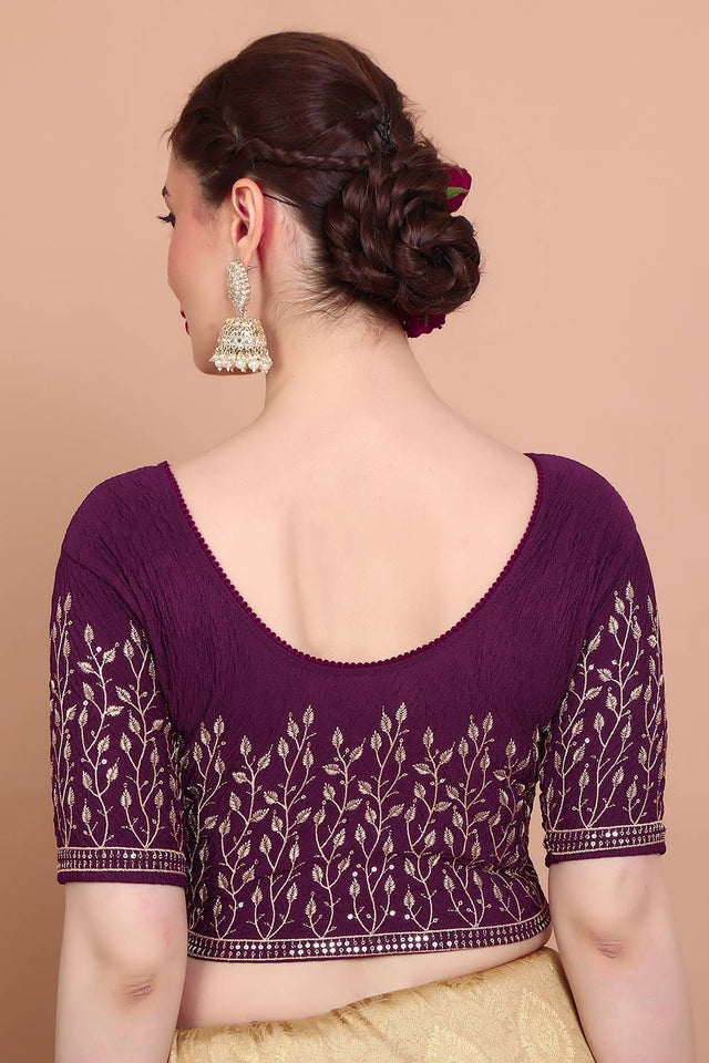 Maroon Embroidered Lycra Blouse