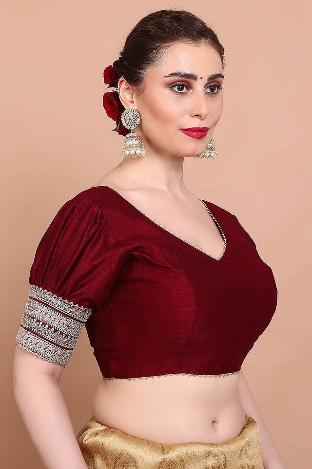 Maroon Embroidered Silk Blouse