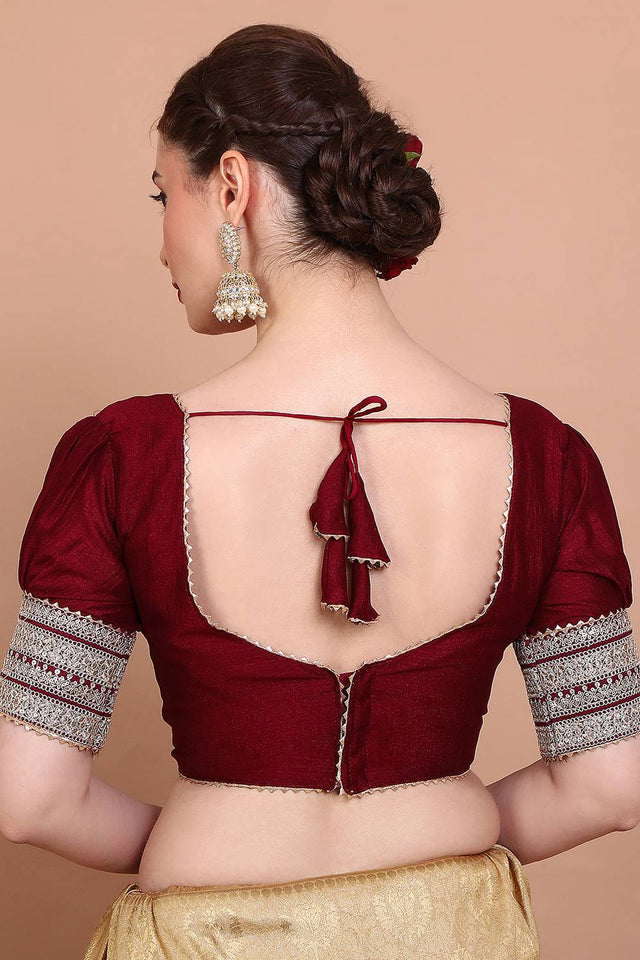 Maroon Embroidered Silk Blouse