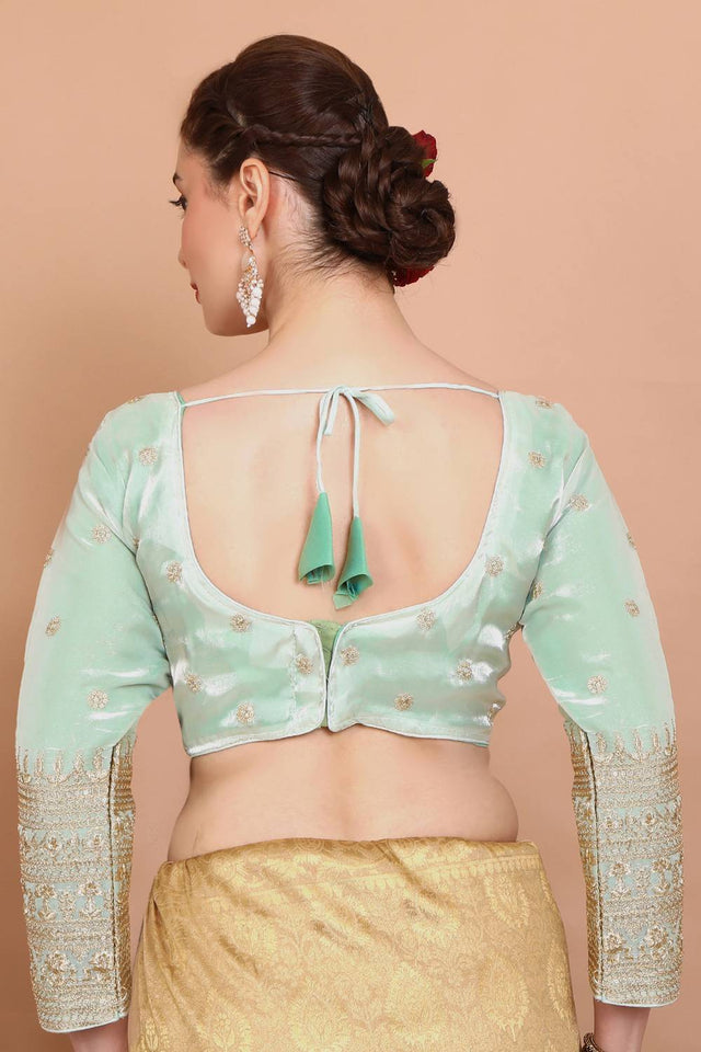 Green Embroidered Organza Blouse