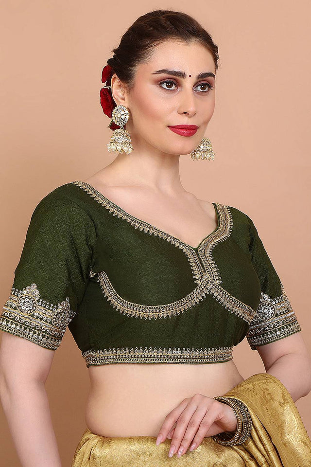 Green Embroidered Silk Blouse