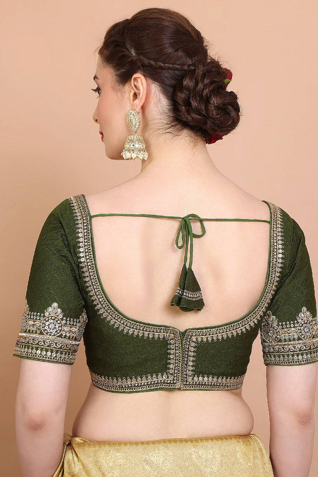 Green Embroidered Silk Blouse
