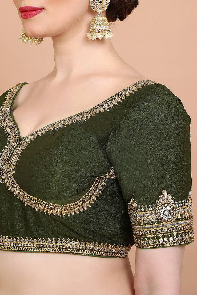 Green Embroidered Silk Blouse