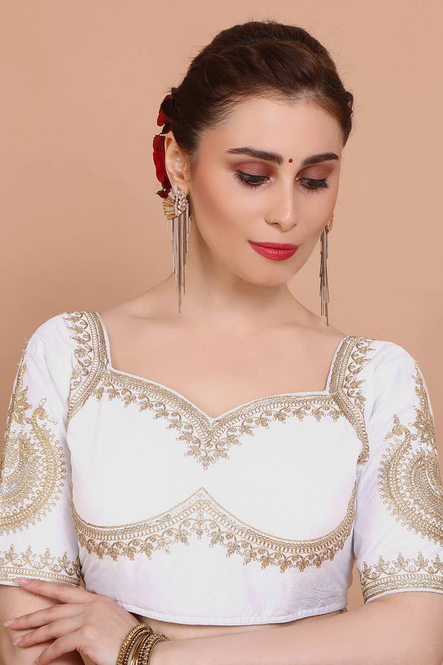 White Embroidered Silk Blouse