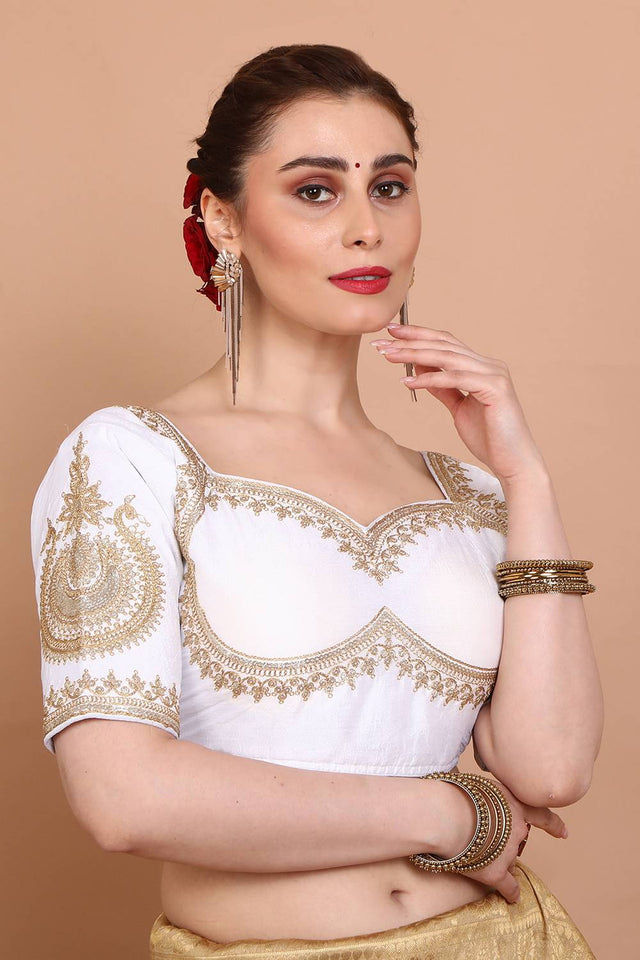 White Embroidered Silk Blouse