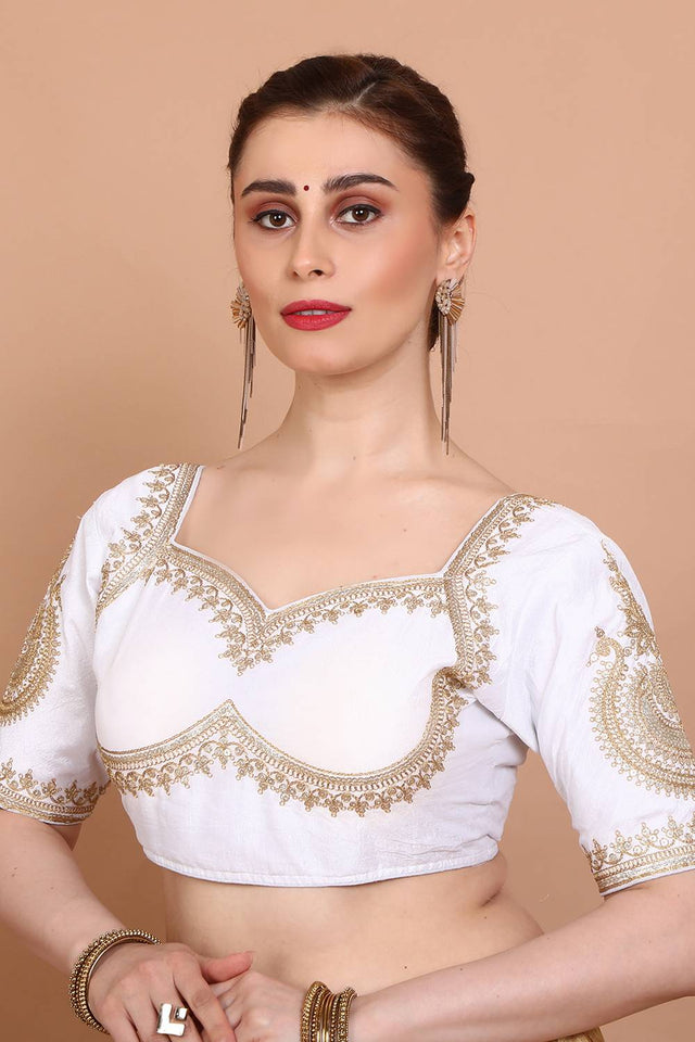White Embroidered Silk Blouse