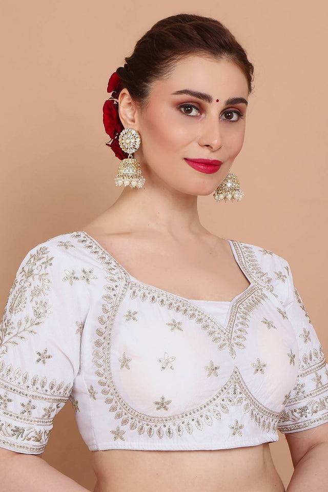 White Embroidered Silk Blouse