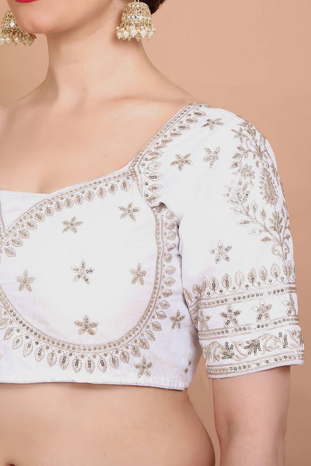 White Embroidered Silk Blouse