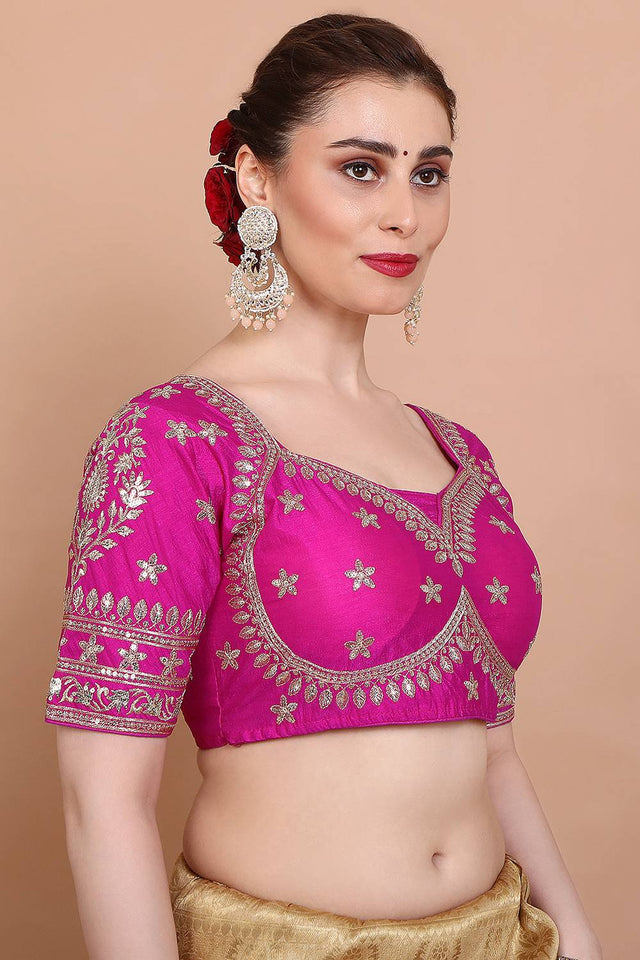 Pink Embroidered Silk Blouse