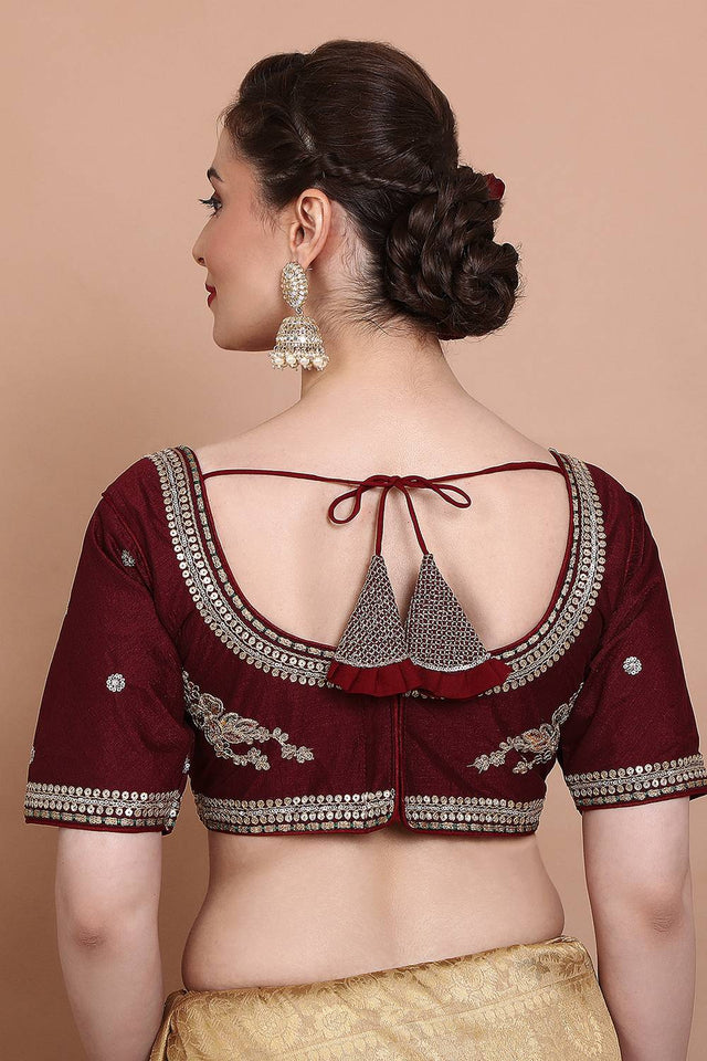 Maroon Embroidered Silk Blouse
