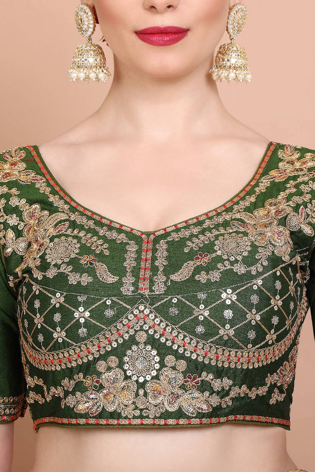 Green Embroidered Silk Blouse