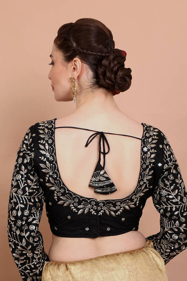 Black Embroidered Silk Blouse