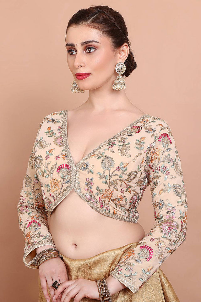 Cream Embroidered Georgette Blouse