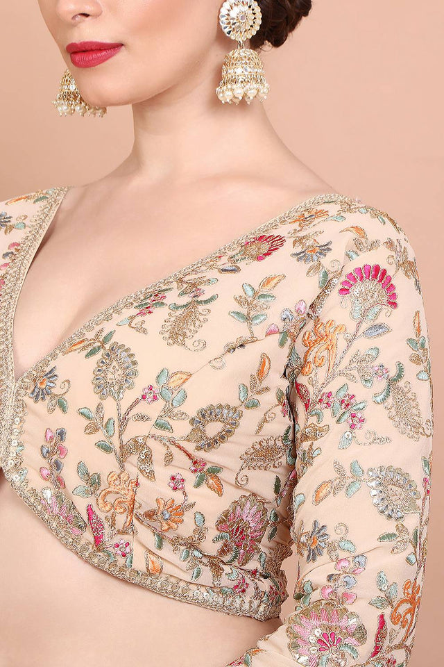Cream Embroidered Georgette Blouse