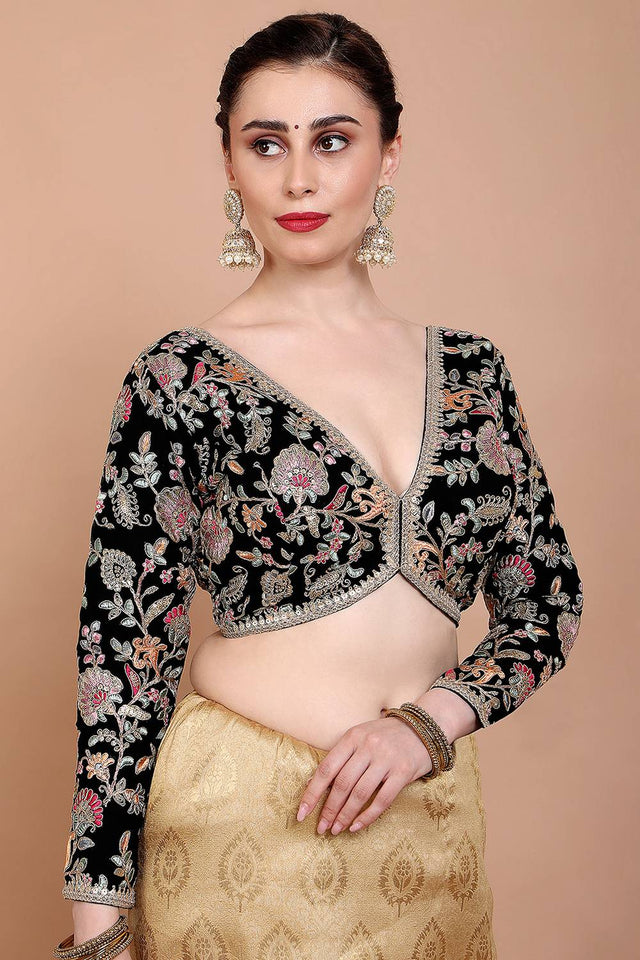 Black Embroidered Georgette Blouse
