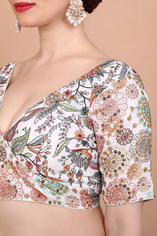 Off White Embroidered Georgette Blouse