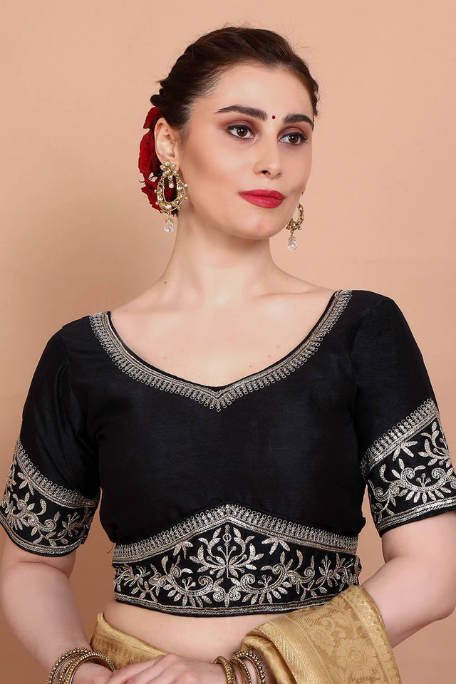 Black Embroidered Silk Blouse