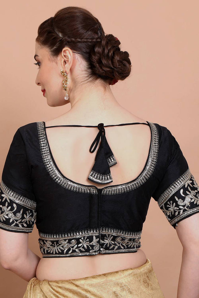Black Embroidered Silk Blouse