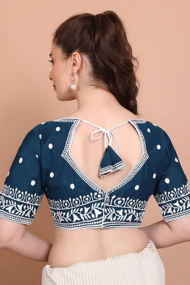Blue Embroidered Cotton Blouse