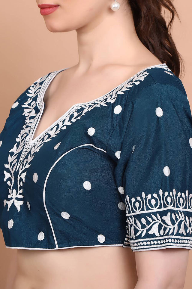 Blue Embroidered Cotton Blouse