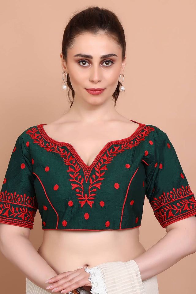 Green Embroidered Cotton Blouse