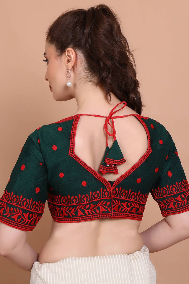 Green Embroidered Cotton Blouse