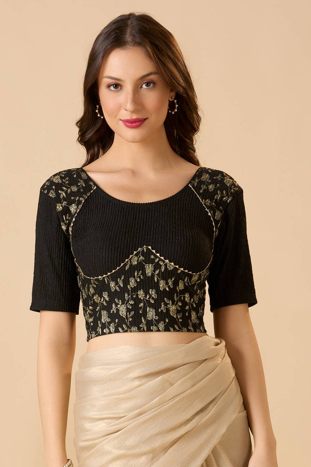 Black Printed Lycra Blouse