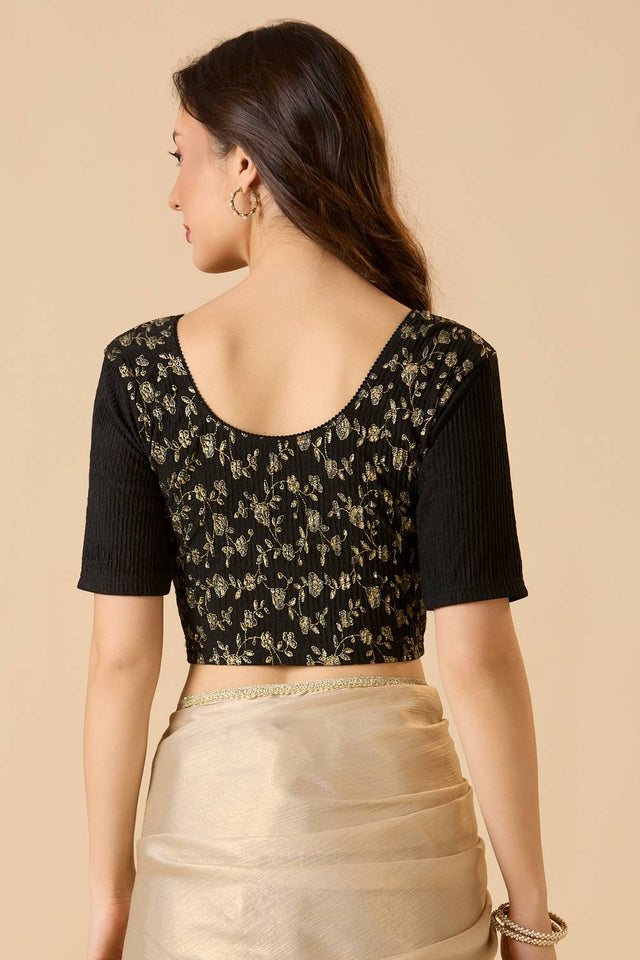 Black Printed Lycra Blouse