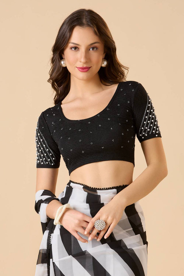 Black Printed Lycra Blouse