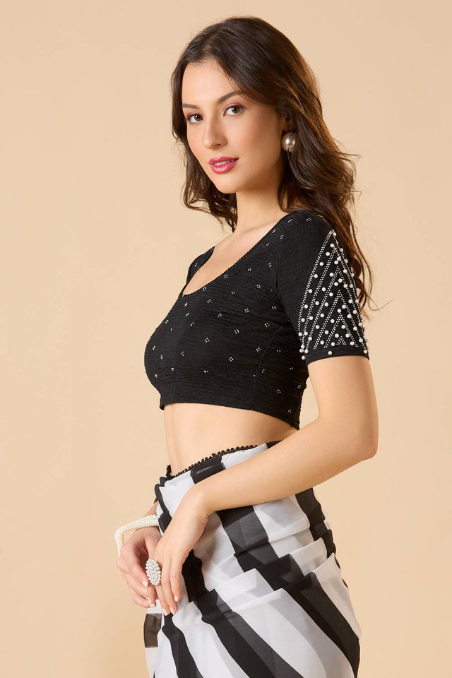 Black Printed Lycra Blouse