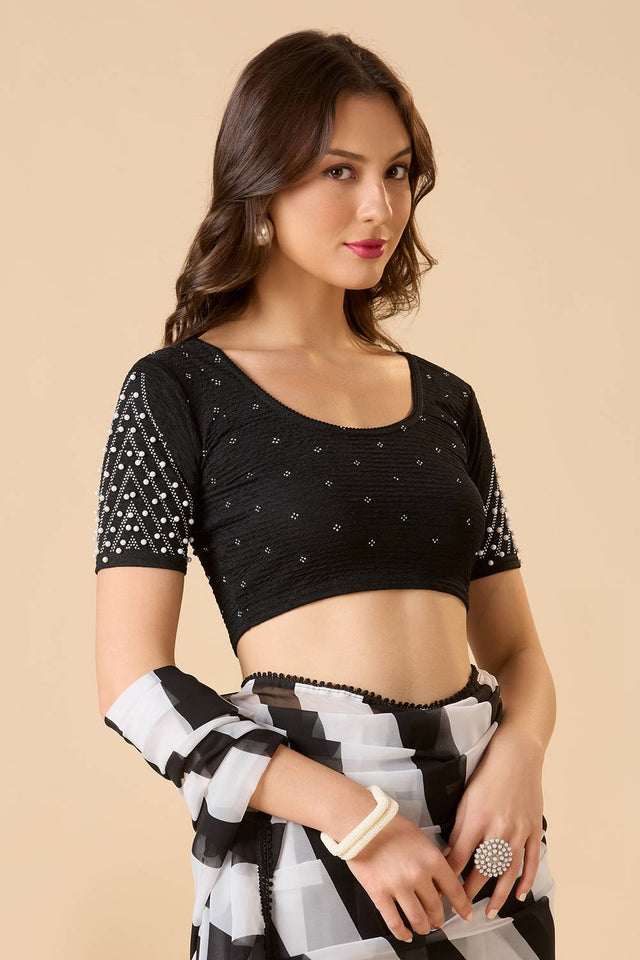 Black Printed Lycra Blouse