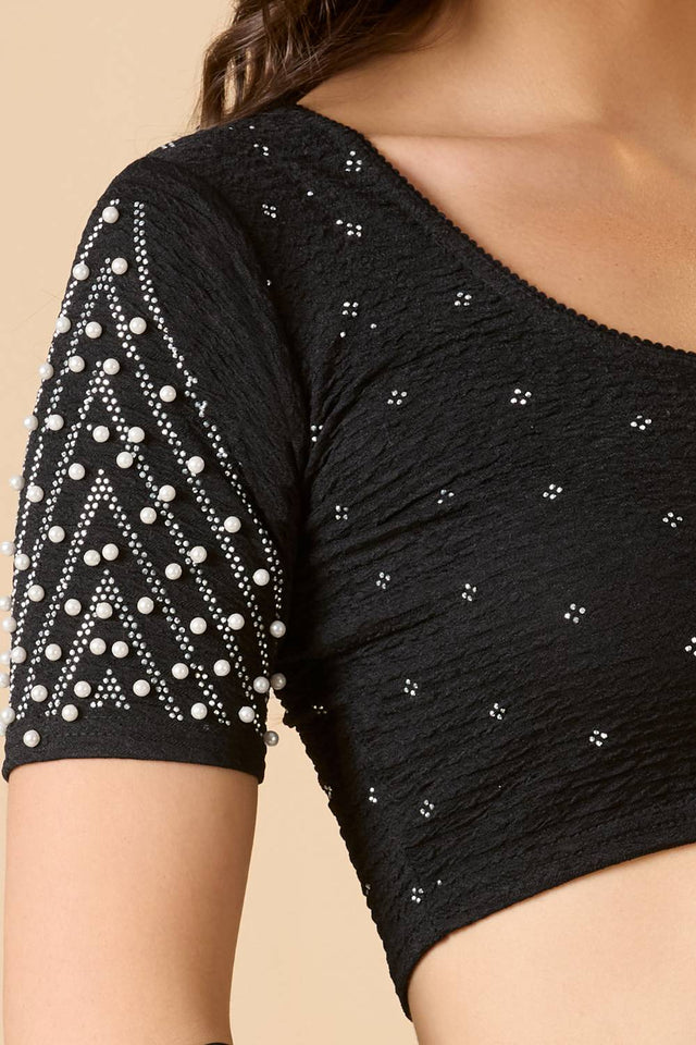 Black Printed Lycra Blouse