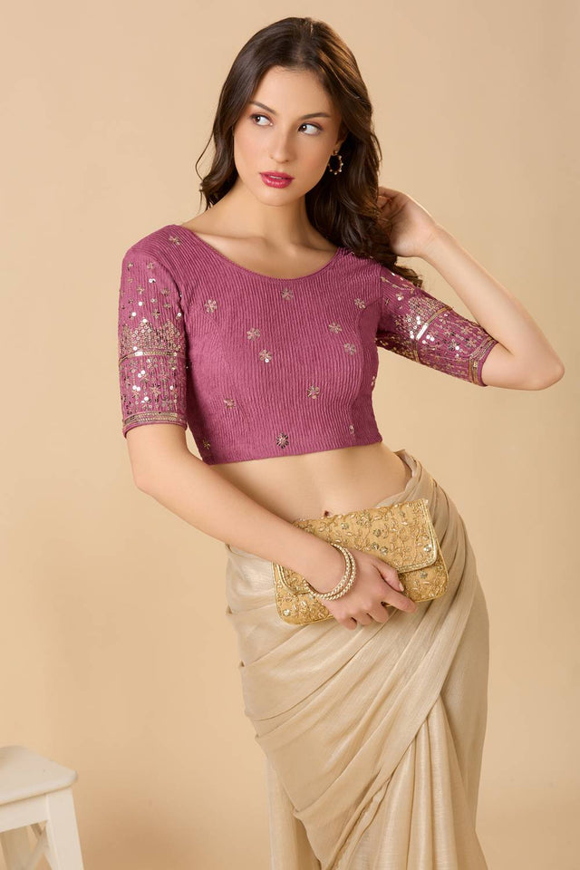 Mauve Embellished Lycra Blouse