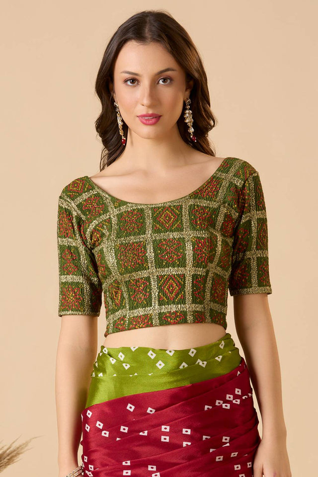Green Printed Lycra Blouse
